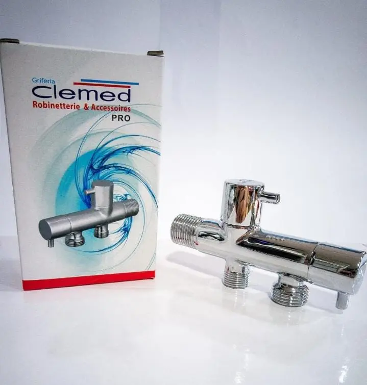 [SANRE104] ROBINET EQUERRE DOUBLE 1/2 X 3/8 X 1/2 PRO CLEMED