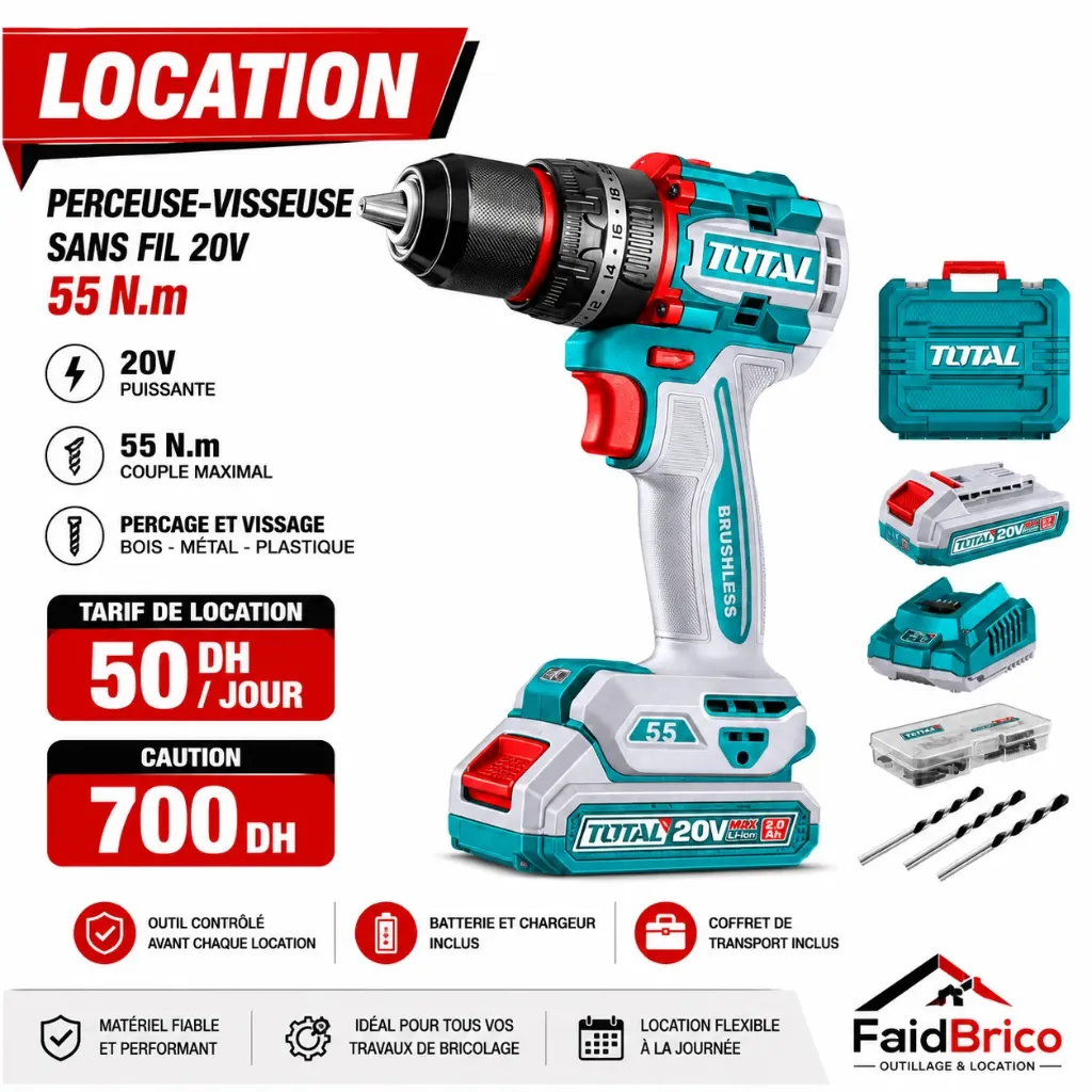 Location Perceuse-Visseuse Sans Fil 20V - 55 N.m